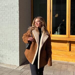 Mango double faced shearling jacket suedette